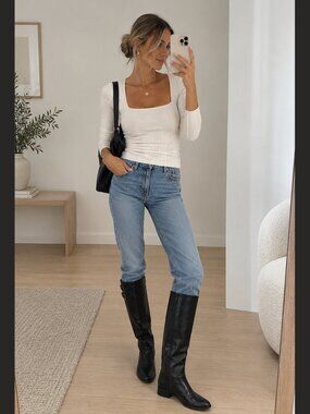 Black Knee High Riding Boots • Buckle Detail • Western Equestrian Stacked Heel